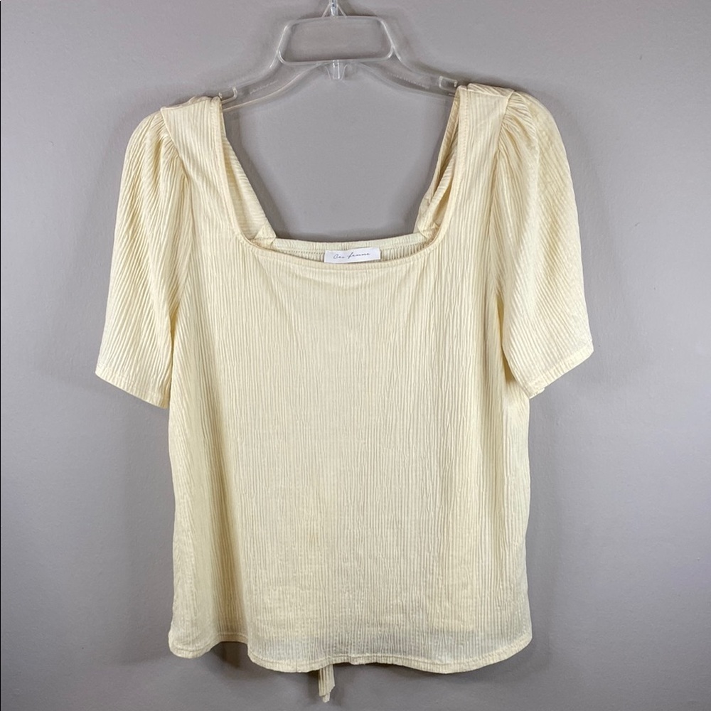 Ces femmeCream Smocked Blouse with Tie Front